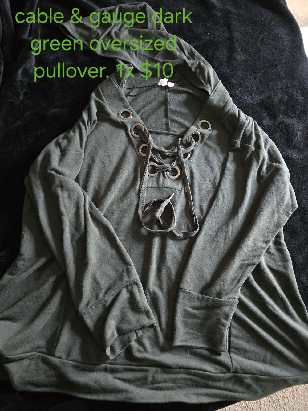 Cable & Gauge Dark Green Lace-Up Hooded Pullover